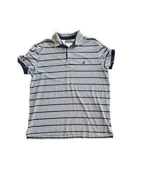 Nautica Men's Striped Gray Polo Shirt Navy & Gray XL Cotton Blend Slim Fit